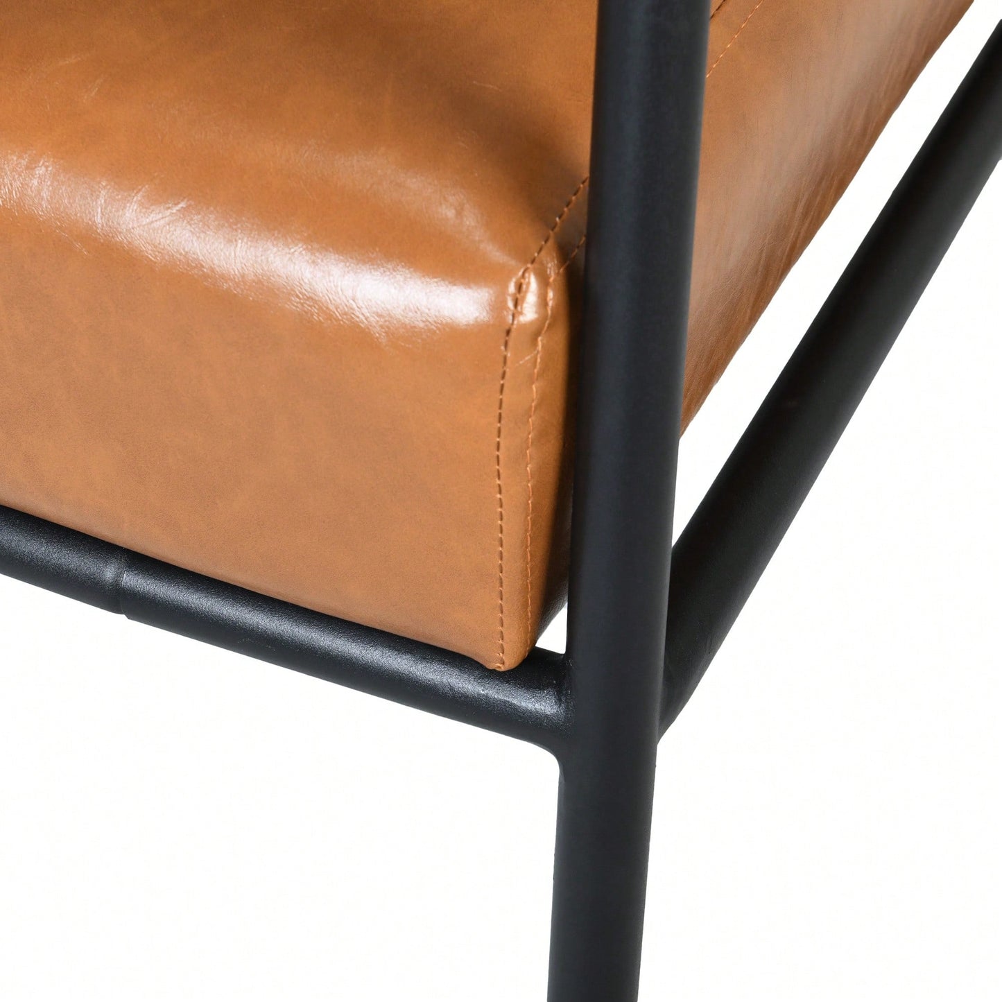 Mid-Century Modern Accent Chair With Brown Faux Leather Upholstery And Metal Frame For Living Room Bedroom Or Office