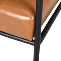 Mid-Century Modern Accent Chair With Brown Faux Leather Upholstery And Metal Frame For Living Room Bedroom Or Office