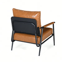 Mid-Century Modern Accent Chair With Brown Faux Leather Upholstery And Metal Frame For Living Room Bedroom Or Office