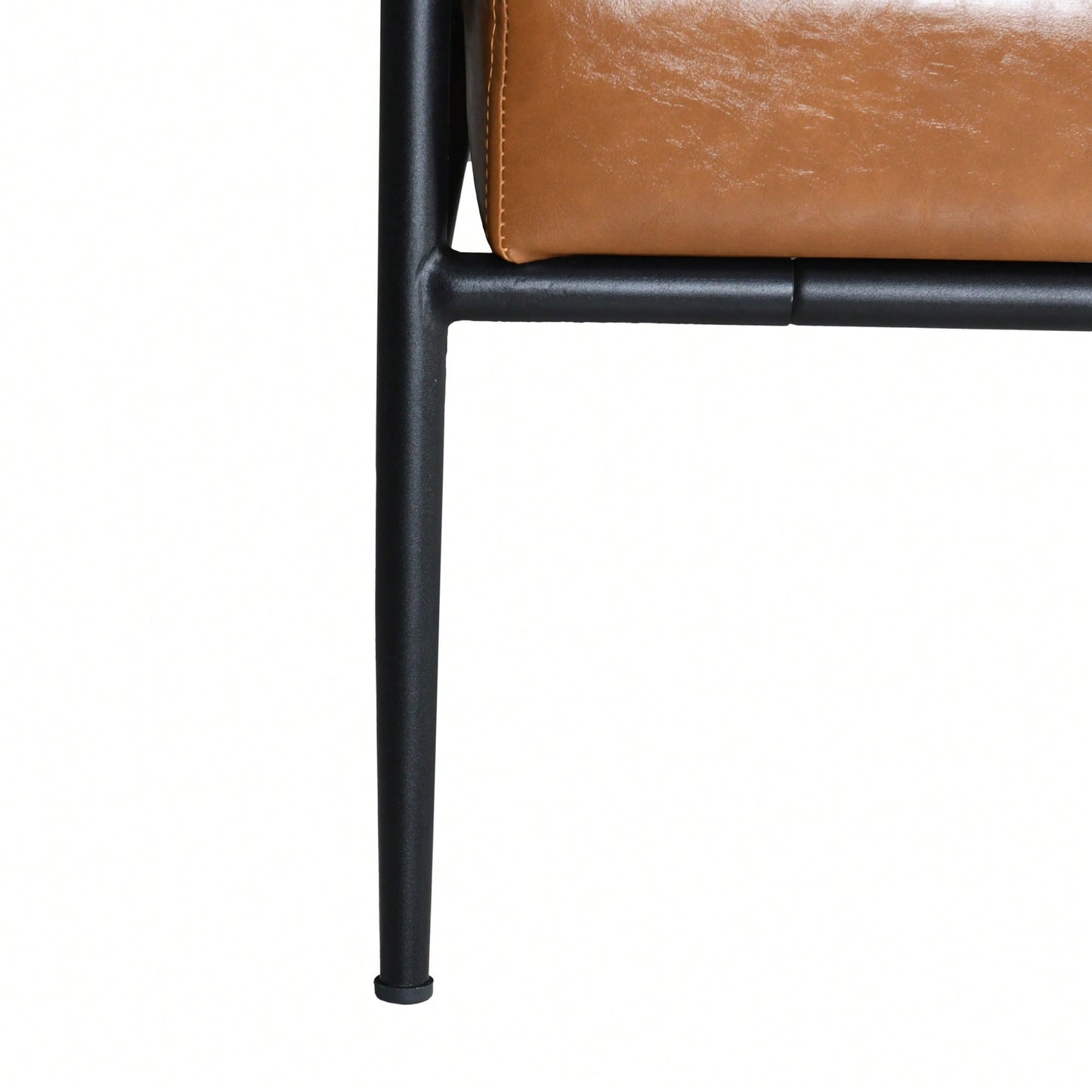 Mid-Century Modern Accent Chair With Brown Faux Leather Upholstery And Metal Frame For Living Room Bedroom Or Office