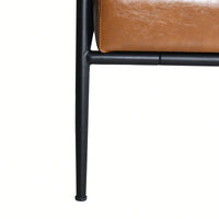 Mid-Century Modern Accent Chair With Brown Faux Leather Upholstery And Metal Frame For Living Room Bedroom Or Office