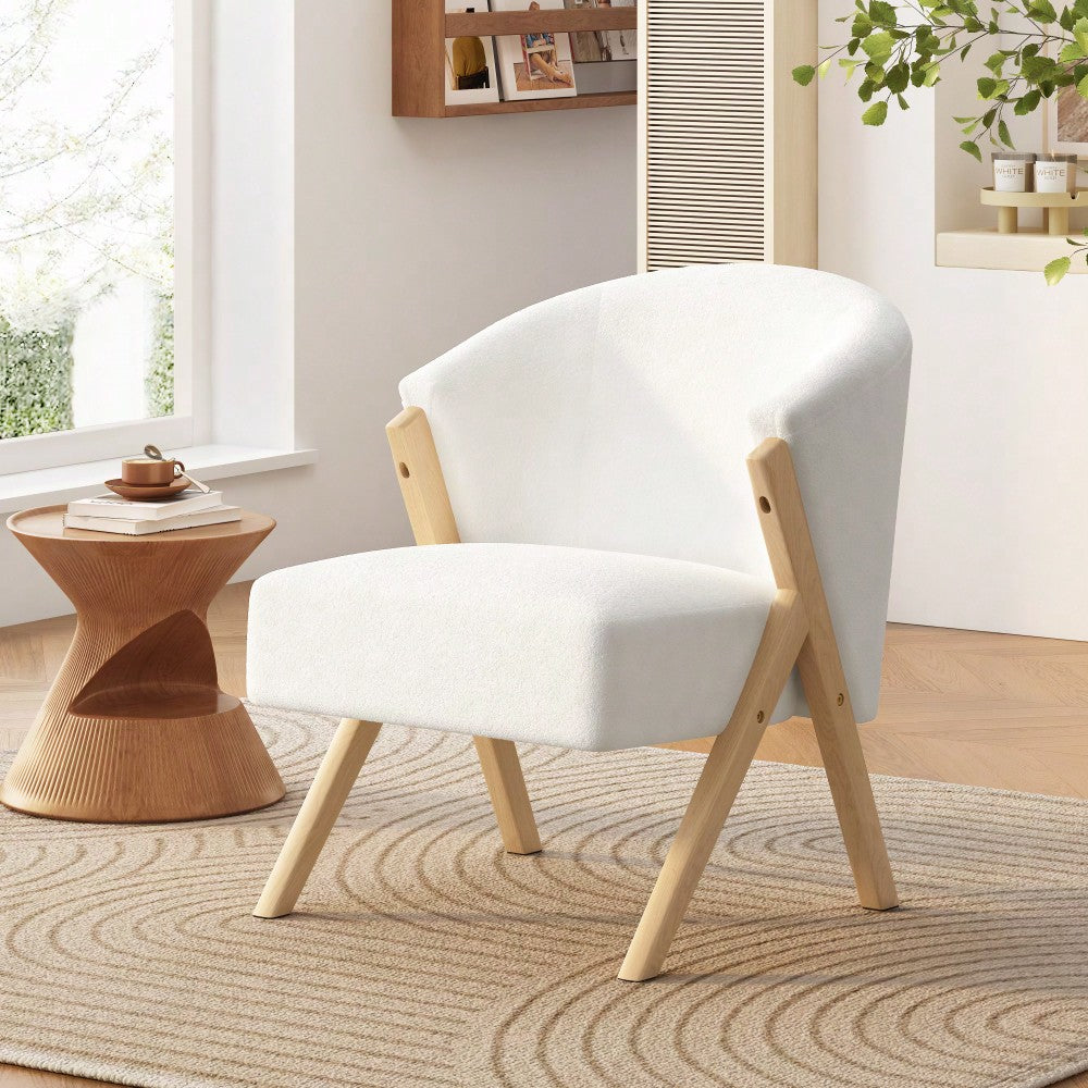 Minimalist White Upholstered Accent Chair With Solid Wood Frame For Living Room Bedroom Or Office