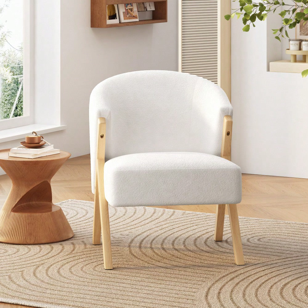 Minimalist White Upholstered Accent Chair With Solid Wood Frame For Living Room Bedroom Or Office