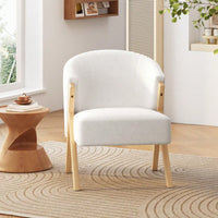 Minimalist White Upholstered Accent Chair With Solid Wood Frame For Living Room Bedroom Or Office