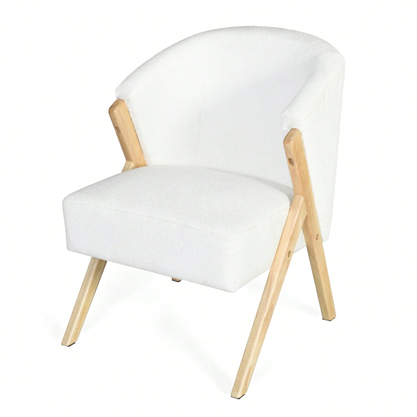 Minimalist White Upholstered Accent Chair With Solid Wood Frame For Living Room Bedroom Or Office
