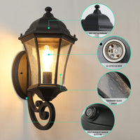 Outdoor Waterproof Retro Glass Wall Lamp Set With Light Sensor Compatible With Various Bulb Types 2 Pack