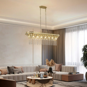 Elegant Oval Crystal Chandelier For Modern Kitchen Island Lighting In Champagne Gold Finish
