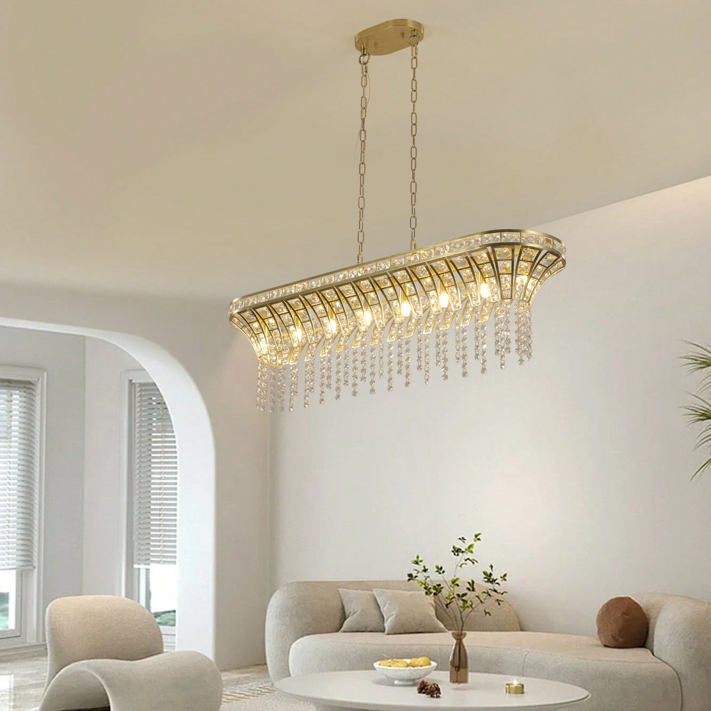 Elegant Oval Crystal Chandelier For Modern Kitchen Island Lighting In Champagne Gold Finish
