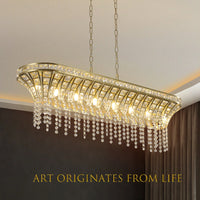 Elegant Oval Crystal Chandelier For Modern Kitchen Island Lighting In Champagne Gold Finish