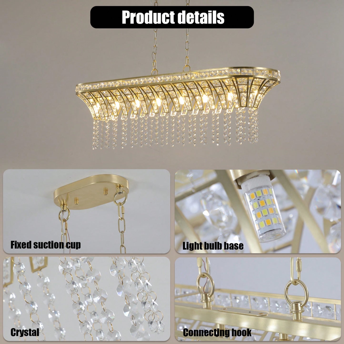 Elegant Oval Crystal Chandelier For Modern Kitchen Island Lighting In Champagne Gold Finish