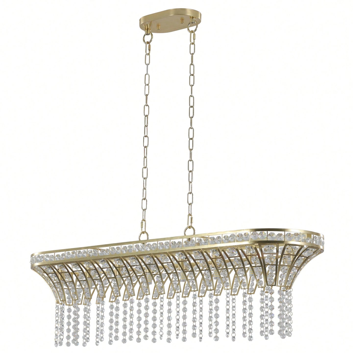 Elegant Oval Crystal Chandelier For Modern Kitchen Island Lighting In Champagne Gold Finish