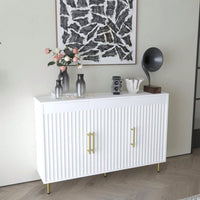 Elegant 3-Door White Sideboard With Gold Handles For Kitchen And Dining Room Storage, 55.12" Buffet Cabinet And Coffee Bar Unit