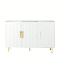 Elegant 3-Door White Sideboard With Gold Handles For Kitchen And Dining Room Storage, 55.12" Buffet Cabinet And Coffee Bar Unit