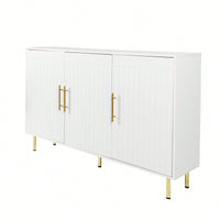 Elegant 3-Door White Sideboard With Gold Handles For Kitchen And Dining Room Storage, 55.12" Buffet Cabinet And Coffee Bar Unit