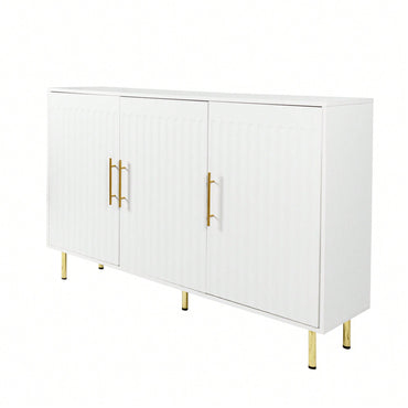 Elegant 3-Door White Sideboard With Gold Handles For Kitchen And Dining Room Storage, 55.12" Buffet Cabinet And Coffee Bar Unit