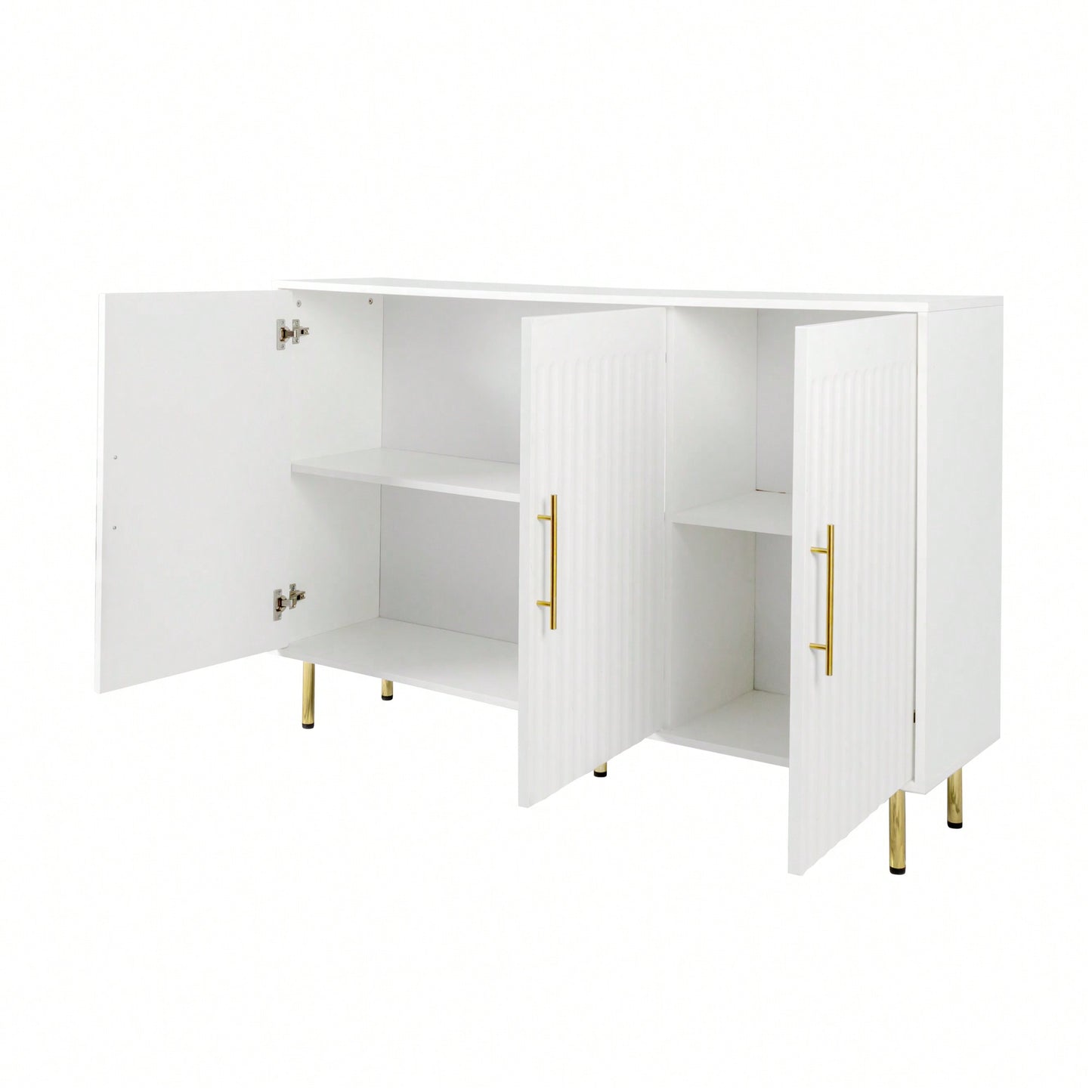 Elegant 3-Door White Sideboard With Gold Handles For Kitchen And Dining Room Storage, 55.12" Buffet Cabinet And Coffee Bar Unit