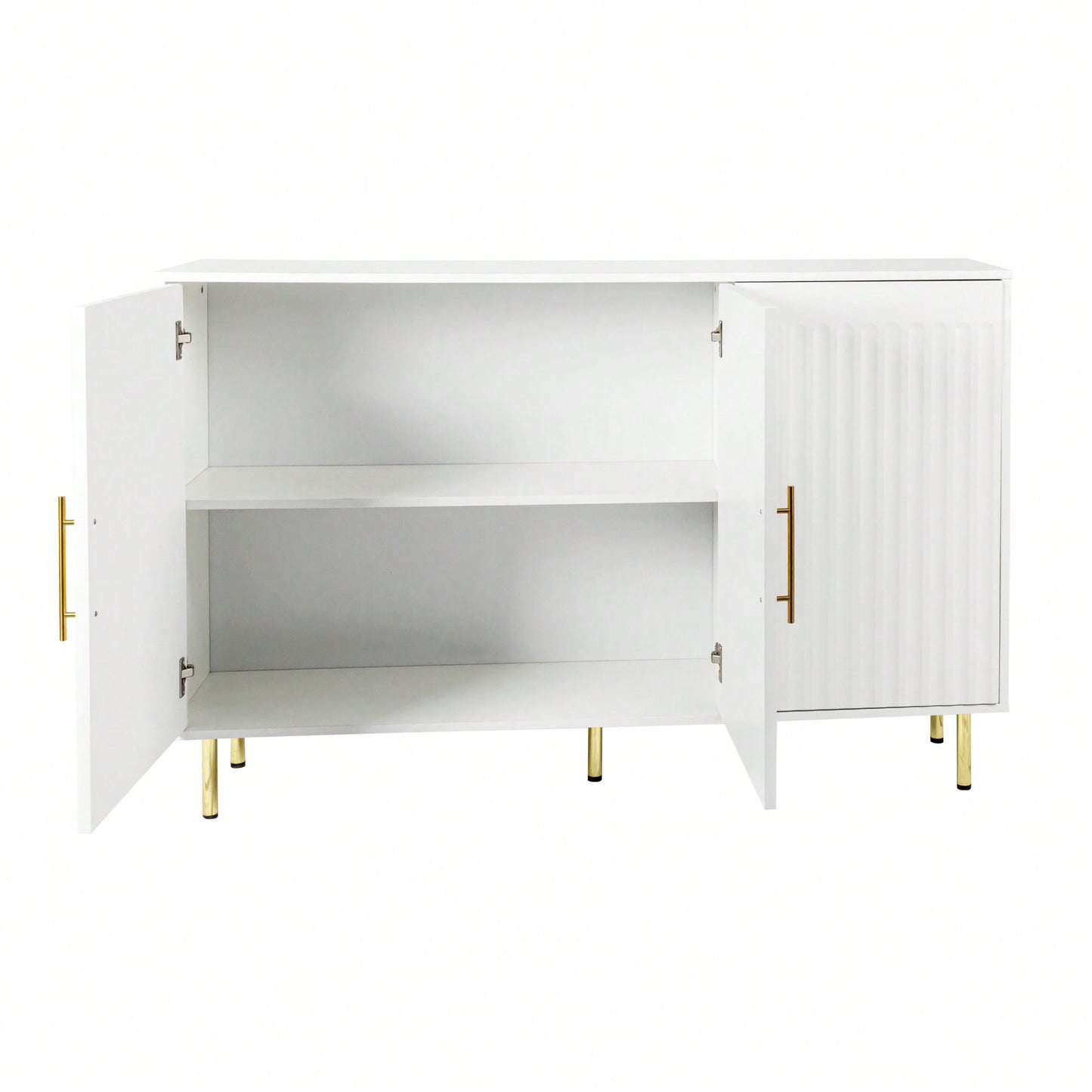 Elegant 3-Door White Sideboard With Gold Handles For Kitchen And Dining Room Storage, 55.12" Buffet Cabinet And Coffee Bar Unit