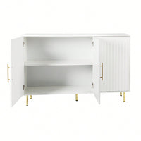 Elegant 3-Door White Sideboard With Gold Handles For Kitchen And Dining Room Storage, 55.12" Buffet Cabinet And Coffee Bar Unit