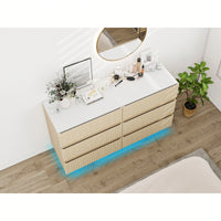 Modern 6 Drawer Dresser With LED Lighting And Organizer For Bedroom Living Room Hallway