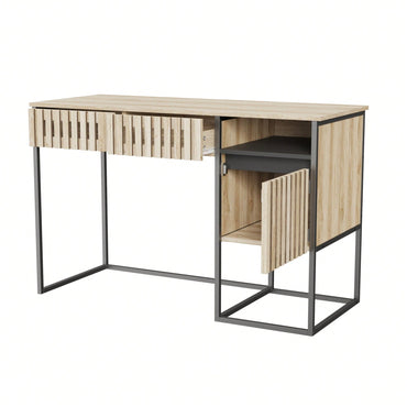 Modern Minimalist Computer Desk With Storage Drawers Easy Assembly Metal Frame Vertical Stripe Design