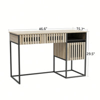 Modern Minimalist Computer Desk With Storage Drawers Easy Assembly Metal Frame Vertical Stripe Design