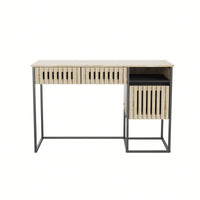 Modern Minimalist Computer Desk With Storage Drawers Easy Assembly Metal Frame Vertical Stripe Design