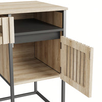 Modern Minimalist Computer Desk With Storage Drawers Easy Assembly Metal Frame Vertical Stripe Design