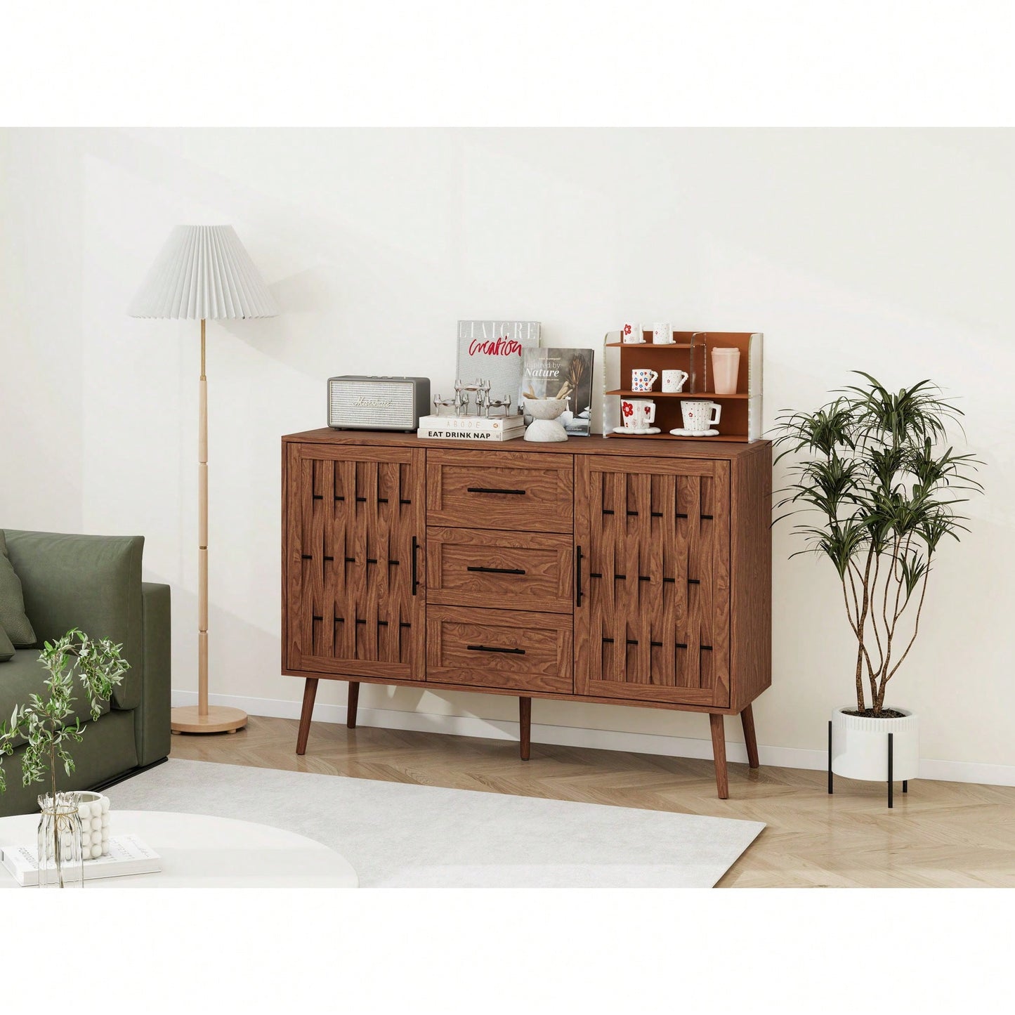 Stylish 2 Door 3 Drawer Accent Storage Cabinet For Living Room Bedroom Dining Room And Study