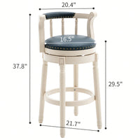 29.5 Inch Dark Blue Leather Wooden Bar Stool For Kitchen Or Home Bar