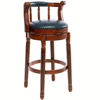 29.5 Inch Dark Blue Leather Wooden Bar Stool For Kitchen Or Home Bar