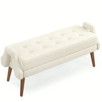 Contemporary Beige Living Room Bench with Soft Cushion, Unique Armrests, and Rubber Wood Legs for Living Rooms, Bedrooms, and Entrances