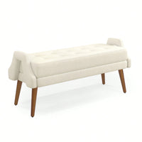Contemporary Beige Living Room Bench with Soft Cushion, Unique Armrests, and Rubber Wood Legs for Living Rooms, Bedrooms, and Entrances