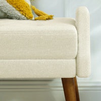 Contemporary Beige Living Room Bench with Soft Cushion, Unique Armrests, and Rubber Wood Legs for Living Rooms, Bedrooms, and Entrances