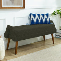 Contemporary Beige Living Room Bench with Soft Cushion, Unique Armrests, and Rubber Wood Legs for Living Rooms, Bedrooms, and Entrances