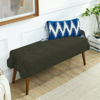 Contemporary Beige Living Room Bench with Soft Cushion, Unique Armrests, and Rubber Wood Legs for Living Rooms, Bedrooms, and Entrances