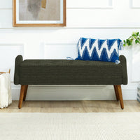 Contemporary Beige Living Room Bench with Soft Cushion, Unique Armrests, and Rubber Wood Legs for Living Rooms, Bedrooms, and Entrances