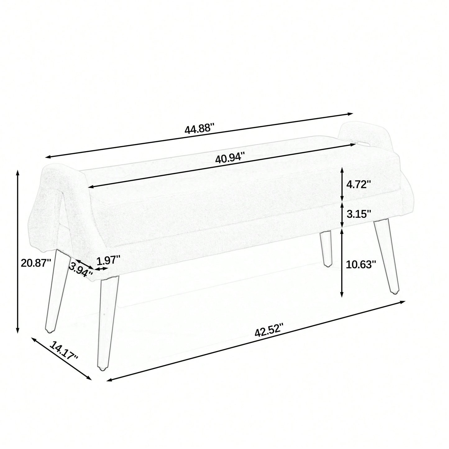 Contemporary Beige Living Room Bench with Soft Cushion, Unique Armrests, and Rubber Wood Legs for Living Rooms, Bedrooms, and Entrances