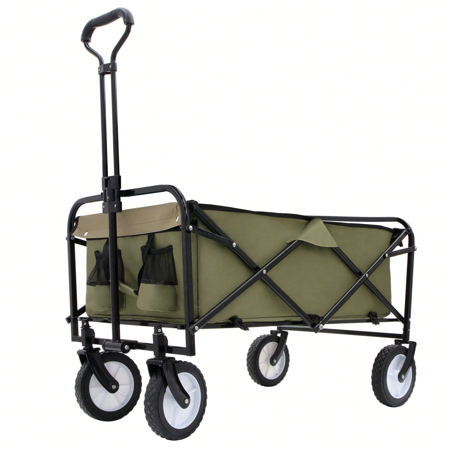 Versatile Collapsible Utility Wagon With All-Terrain Wheels For Camping Shopping Gardening Fishing Supports 225lbs Brown