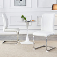 Elegant Black PU Dining Chairs With High Resilience And Arched Silver Metal Legs - Set Of 2