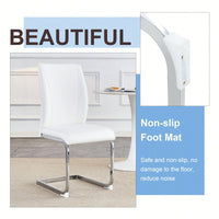 Elegant Black PU Dining Chairs With High Resilience And Arched Silver Metal Legs - Set Of 2