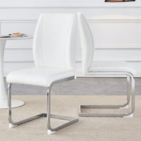 Elegant Black PU Dining Chairs With High Resilience And Arched Silver Metal Legs - Set Of 2
