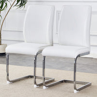 Elegant Black PU Dining Chairs With High Resilience And Arched Silver Metal Legs - Set Of 2