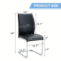 Elegant Black PU Dining Chairs With High Resilience And Arched Silver Metal Legs - Set Of 2