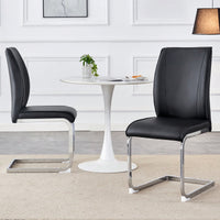 Elegant Black PU Dining Chairs With High Resilience And Arched Silver Metal Legs - Set Of 2