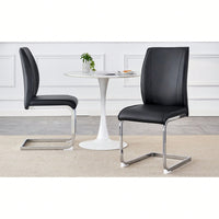 Elegant Black PU Dining Chairs With High Resilience And Arched Silver Metal Legs - Set Of 2