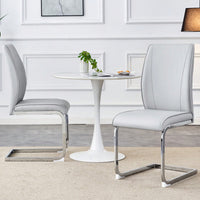Elegant Black PU Dining Chairs With High Resilience And Arched Silver Metal Legs - Set Of 2