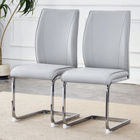 Elegant Black PU Dining Chairs With High Resilience And Arched Silver Metal Legs - Set Of 2