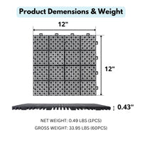 12x12 Inch Gray Interlocking Deck Tiles Waterproof Anti-Slip for Outdoor Bathroom Shower Balcony Porch Strong 6613 Lbs Capacity Pack of 60