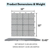 12x12 Inch Gray Interlocking Deck Tiles Waterproof Anti-Slip for Outdoor Bathroom Shower Balcony Porch Strong 6613 Lbs Capacity Pack of 60