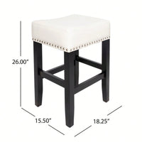Set Of 2 26-Inch Backless Ivory Leather Counter Stools For Kitchen And Bar Seating